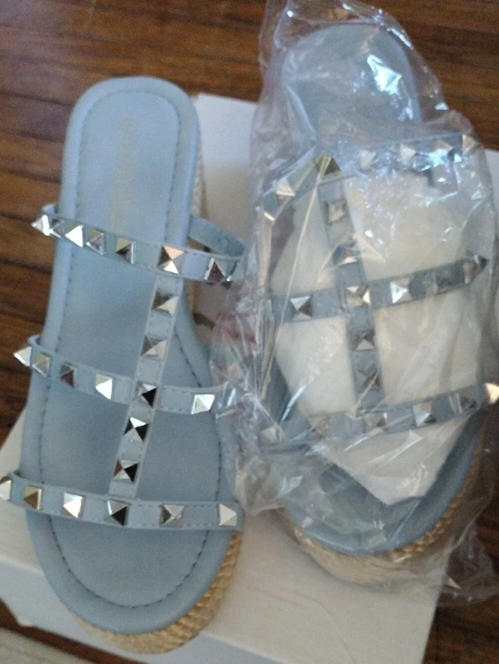 Olivia Miller Light Blue Studded Platform Sandals